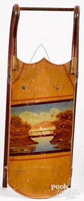 MINIATURE PAINTED PINE SLED, 1