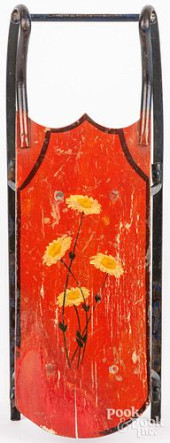 MINIATURE PAINTED PINE SLED, C