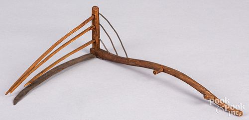 MINIATURE TOY SCYTHE AND HAY