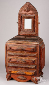 MINIATURE TRAMP ART DRESSER, C