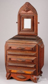 MINIATURE TRAMP ART DRESSER, C