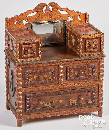 MINIATURE TRAMP ART DRESSER,