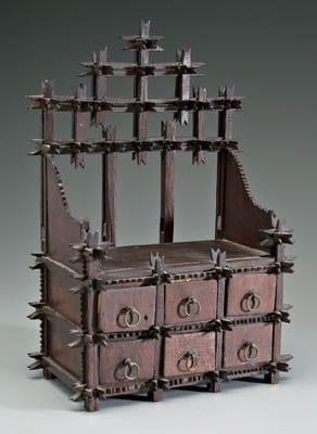 Miniature tramp art dresser, six