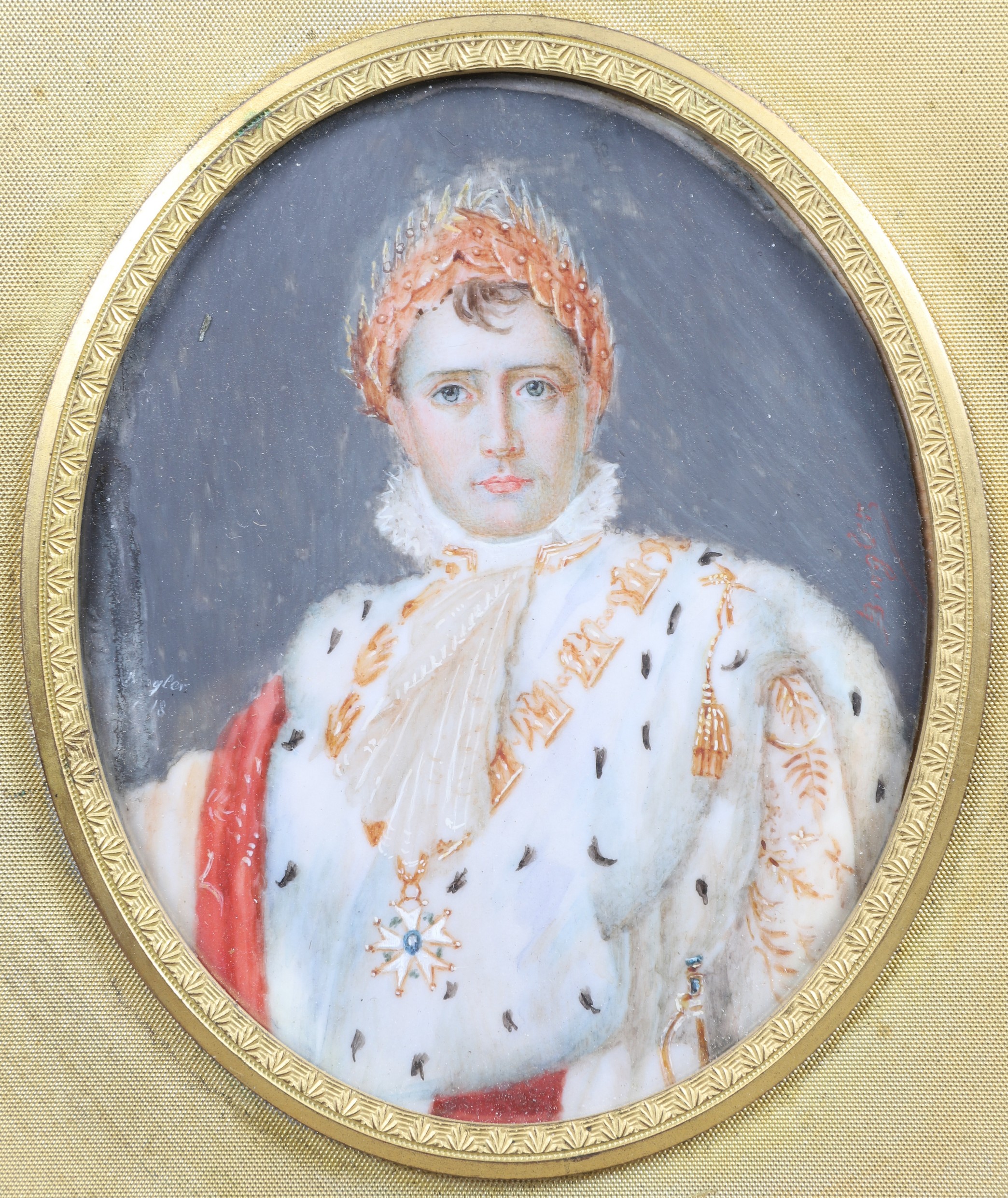 Miniature watercolor portrait of