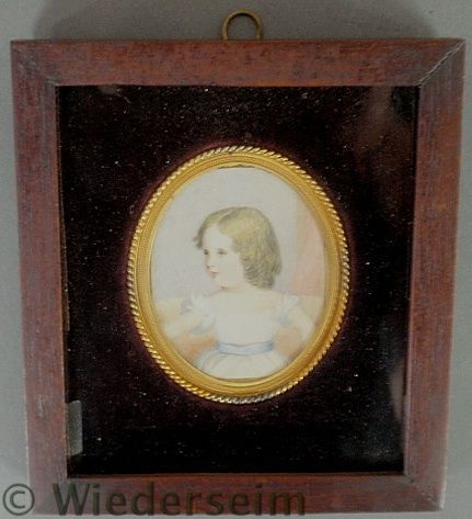 Miniature watercolor portrait on