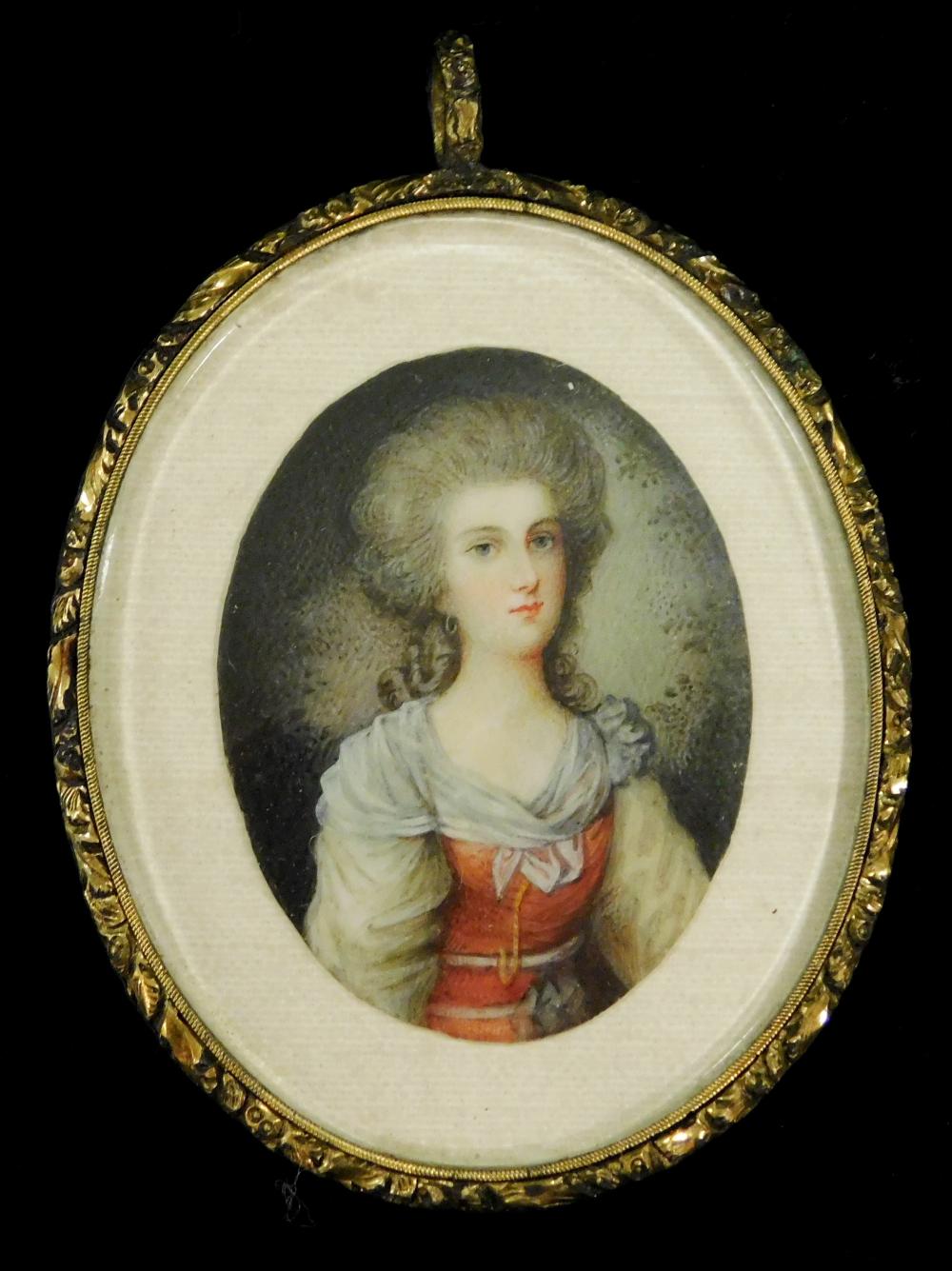 MINIATURE: WOMAN, OVAL SUPPORT,