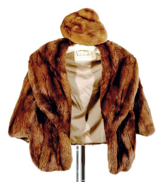 Mink cape and hat brown cape by