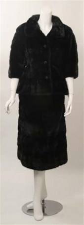 Mink jacket and A-line skirt
