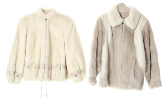 Mink zip-front coats Adolfo white
