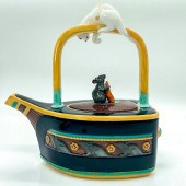 MINTON MAJOLICA TEAPOT, CAT AN