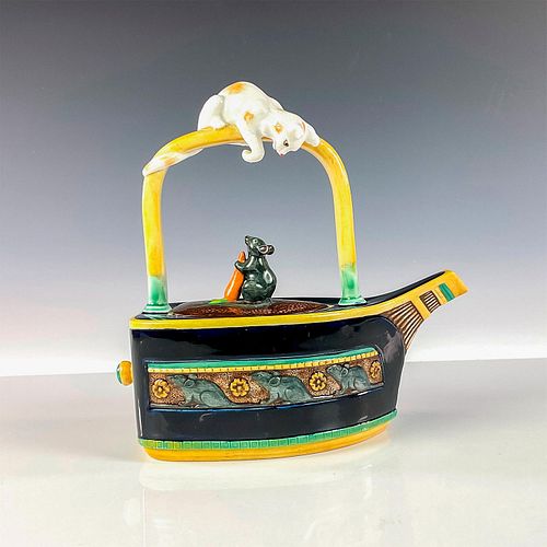 MINTON MAJOLICA TEAPOT, CAT AND