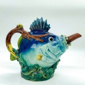 MINTON MAJOLICA TEAPOT, FISHLi