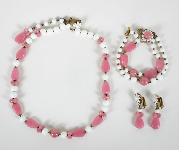 Miriam Haskell pink and white glass