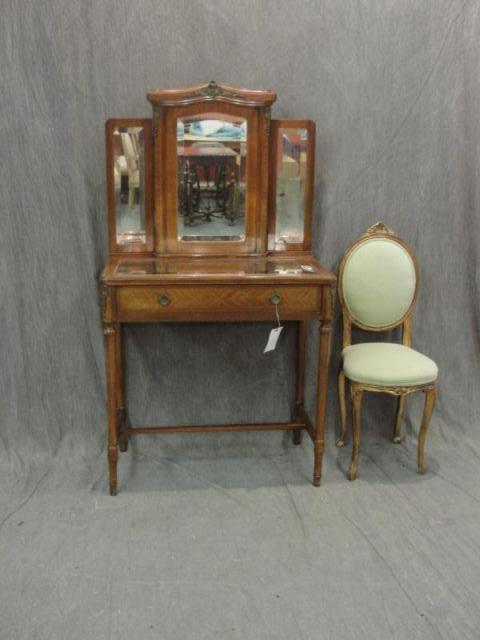 Mirrored Top Vanity & Chair .