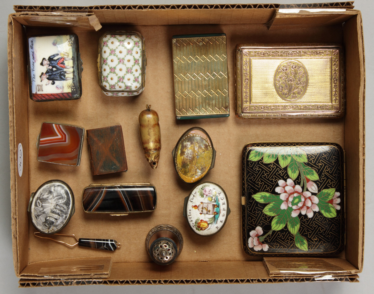 Misc. pill boxes snuff boxes