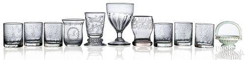 MISCELLANEOUS ETCHED CLEAR GLASS,