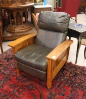 MISSION OAK AND BROWN LEATHER