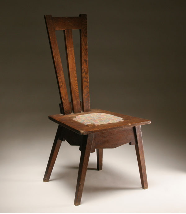 Mission oak chair; angled