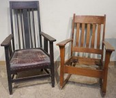 MISSION STYLE OAK ARMCHAIR AND