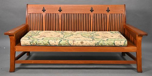 MISSION STYLE TEAK BENCH, HAVING