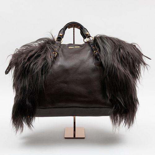 MIU MIU GOLD-TONE LEATHER AND