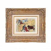 MIXED MEDIA BULL FIGHTING SCEN