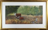 MIXED MEDIA, COWS IN PASTURE C