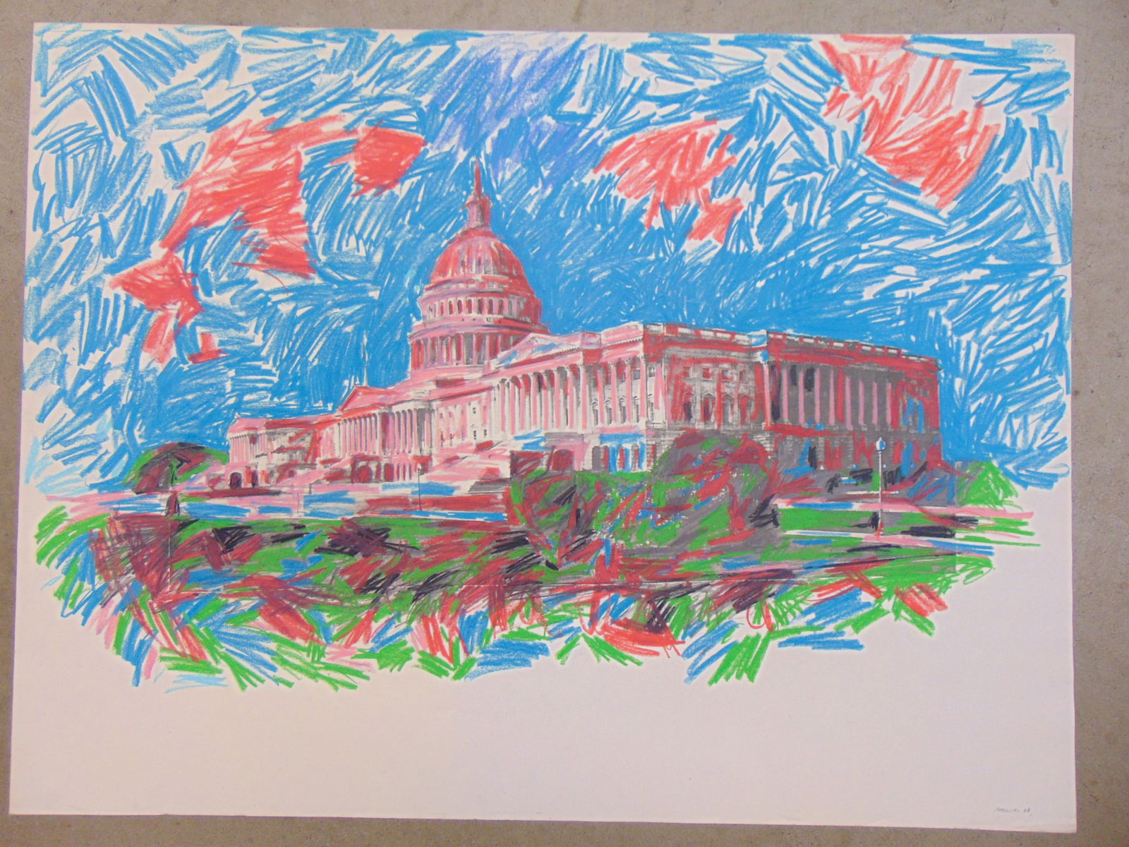 MIXED MEDIA PAINTING, US CAPITOL,