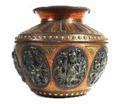 MIXED METAL VASE, HINDU DEITIE