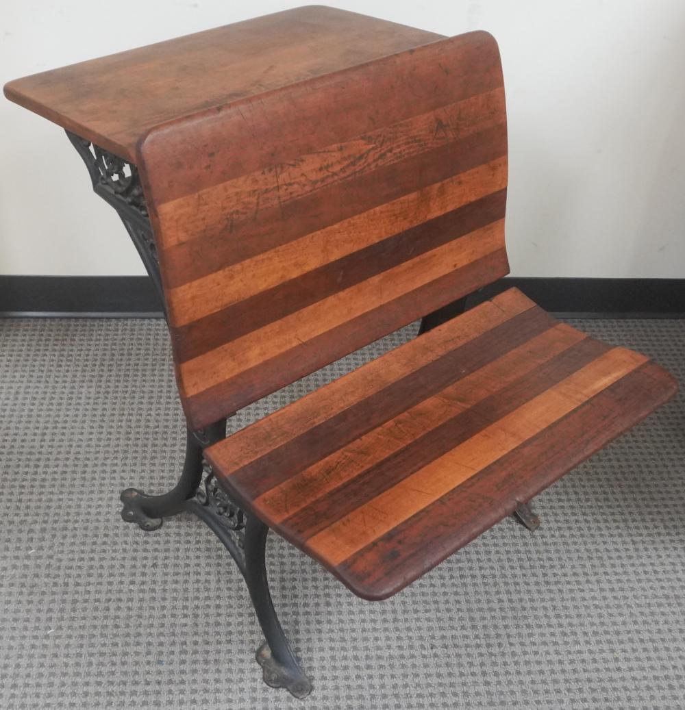 MIXED WOOD AND METAL SCHOOL DESK,
