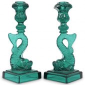 MMA GLASS DOLPHIN CANDLESTICKS
