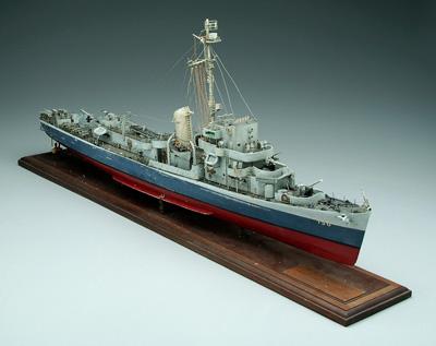 Model of World War II ship, painted