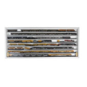 MODEL TRAINS IN DISPLAY CASE<b