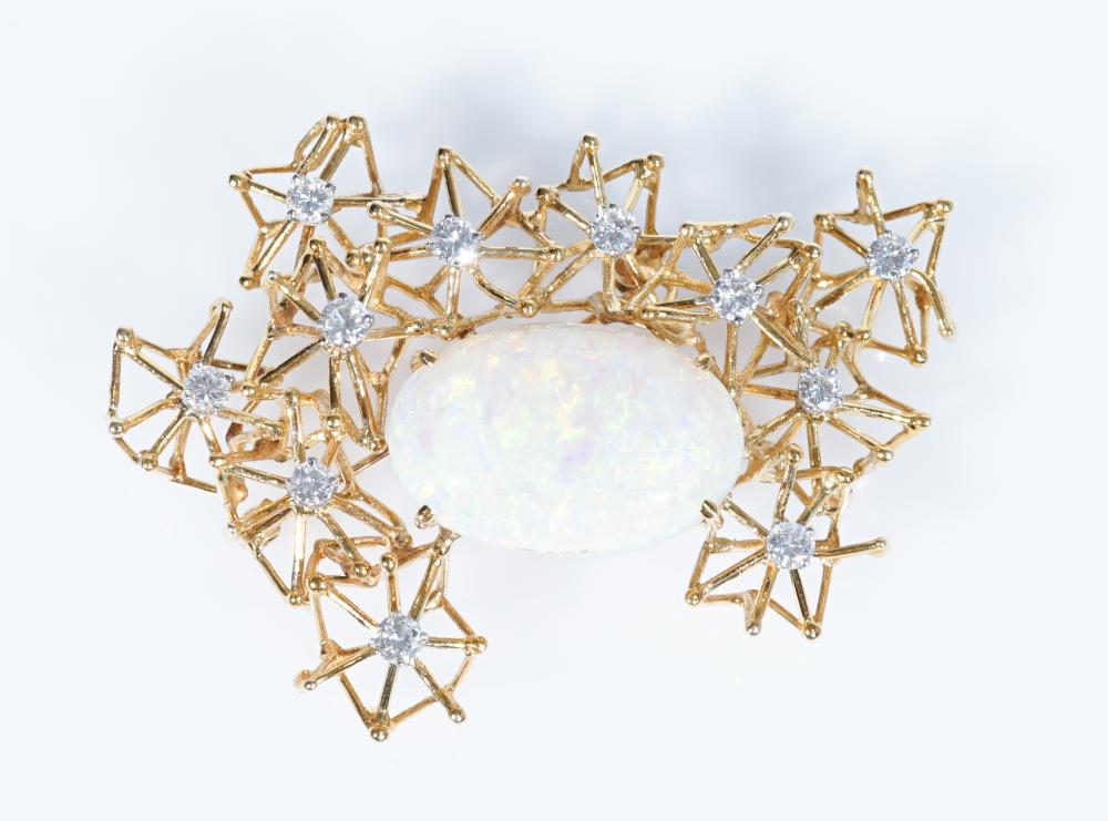 MODERN 18-KARAT YELLOW-GOLD, OPAL
