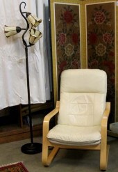 MODERN ARMCHAIR AND THREE-LIGH