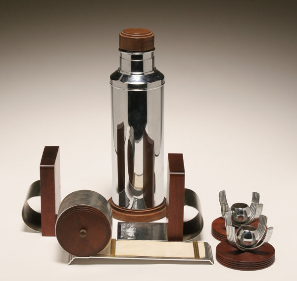 Modern Art Deco walnut and chrome