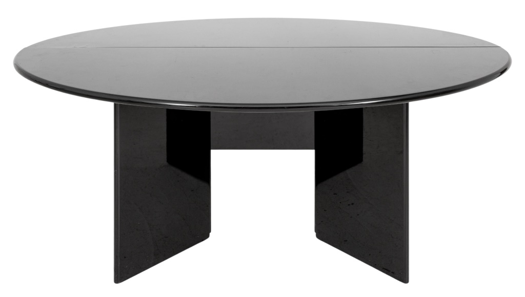MODERN BLACK LACQUER OVAL CONSOLE /