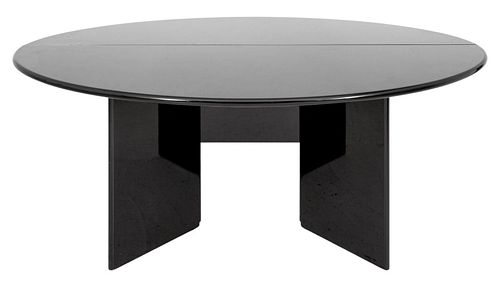 MODERN BLACK LACQUER OVAL CONSOLE /