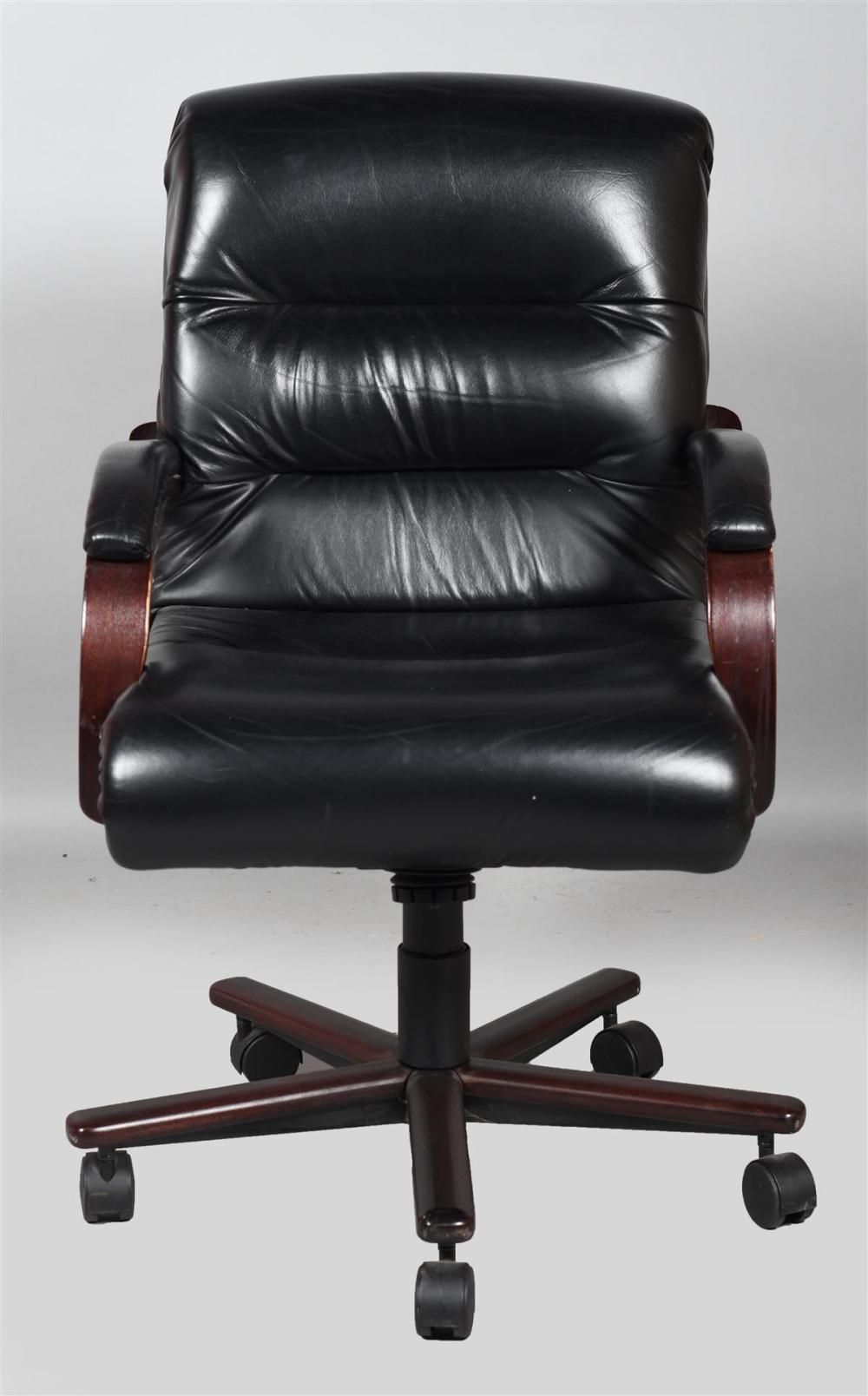 MODERN BLACK LEATHER AND MAHOGANY