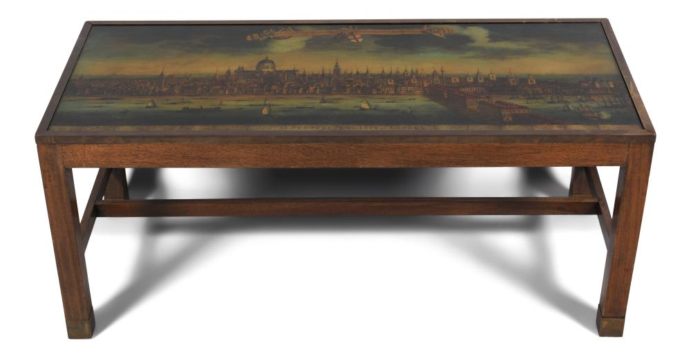 MODERN BRASS AND MAHOGANY COFFEE