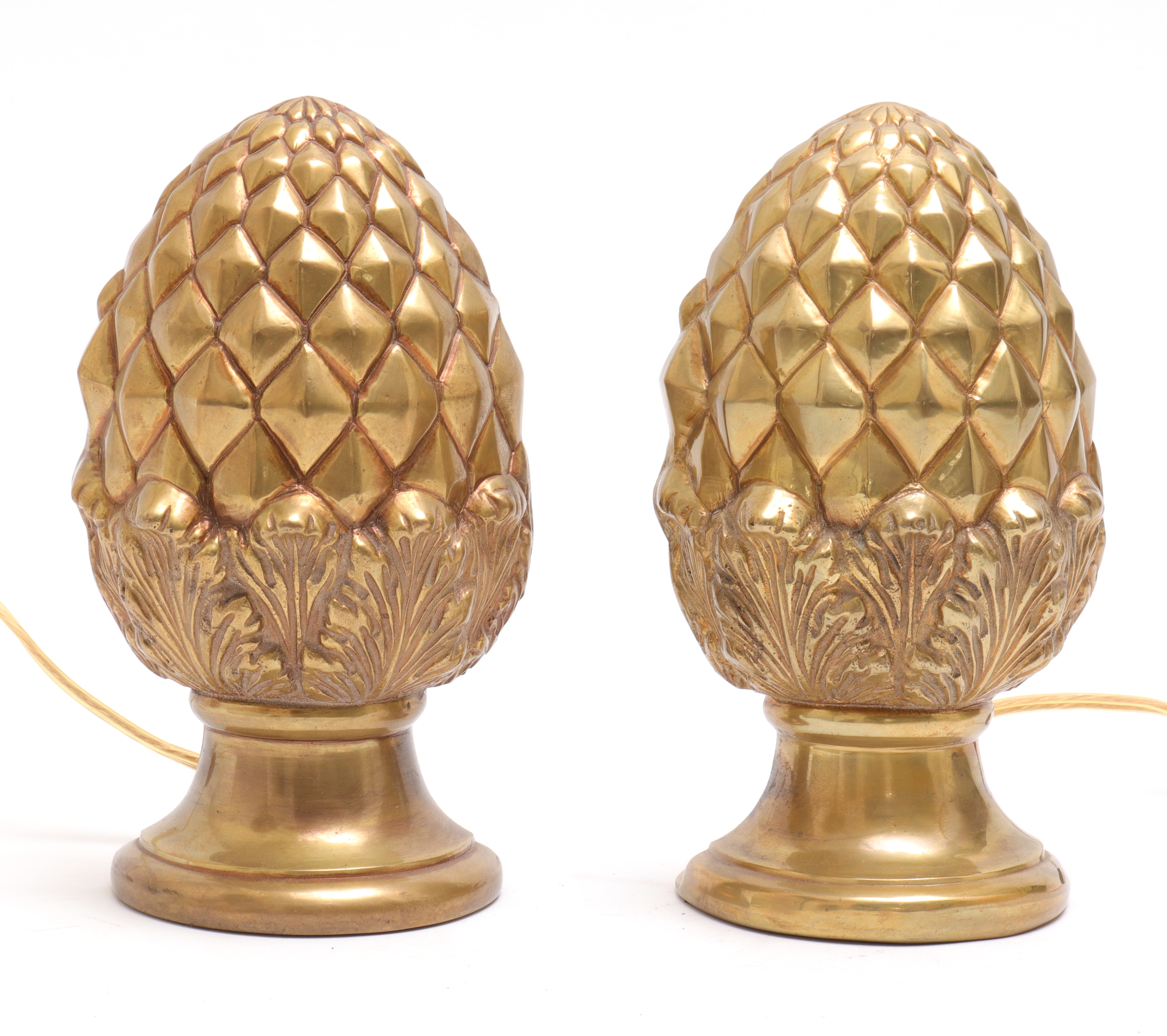 MODERN BRASS PINECONE LAMPS, PAIR