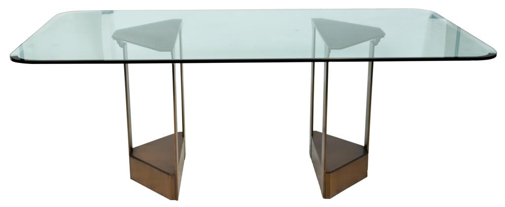 MODERN BRUSHED METAL & GLASS DINING