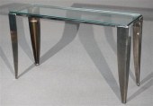 MODERN BRUSHED STEEL GLASS TOP