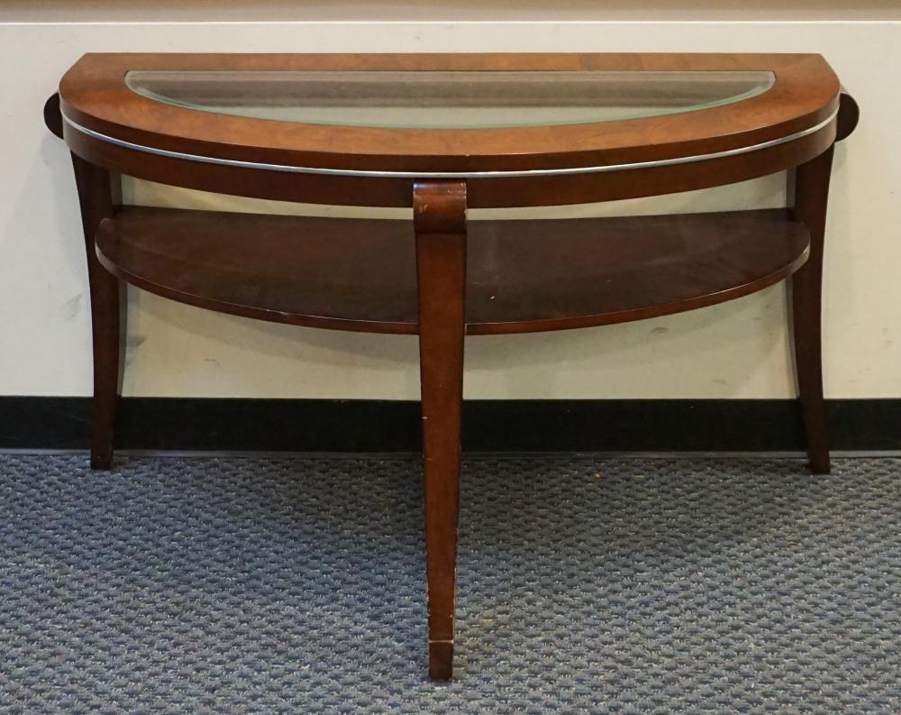MODERN BURLWOOD AND GLASS INSET