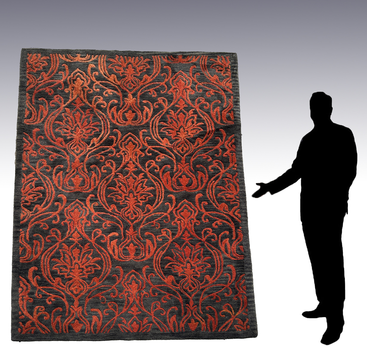 MODERN CHARCOAL & RED FOLIATE MOTIF