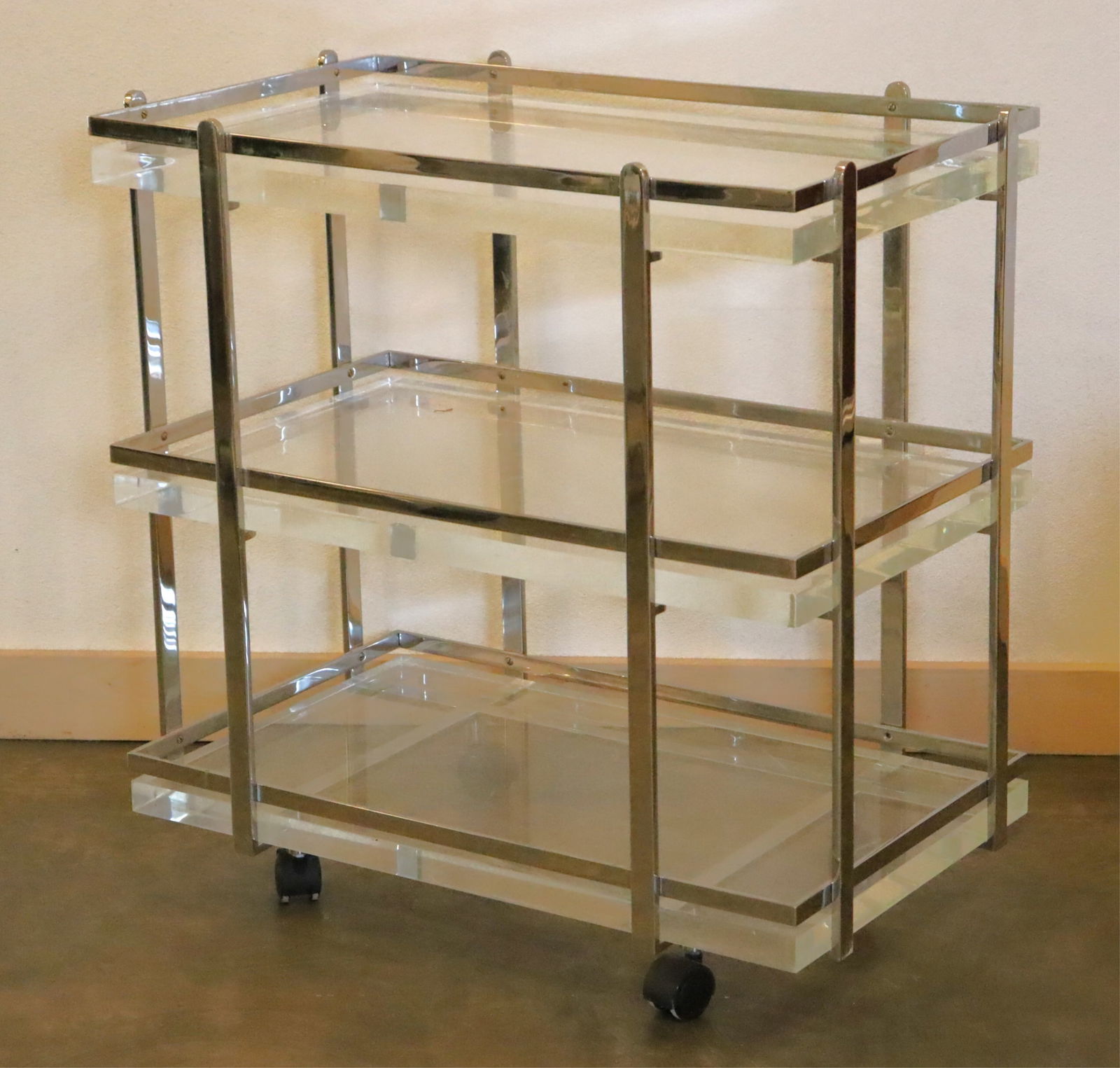 MODERN CHROME & LUCITE THREE-TIER