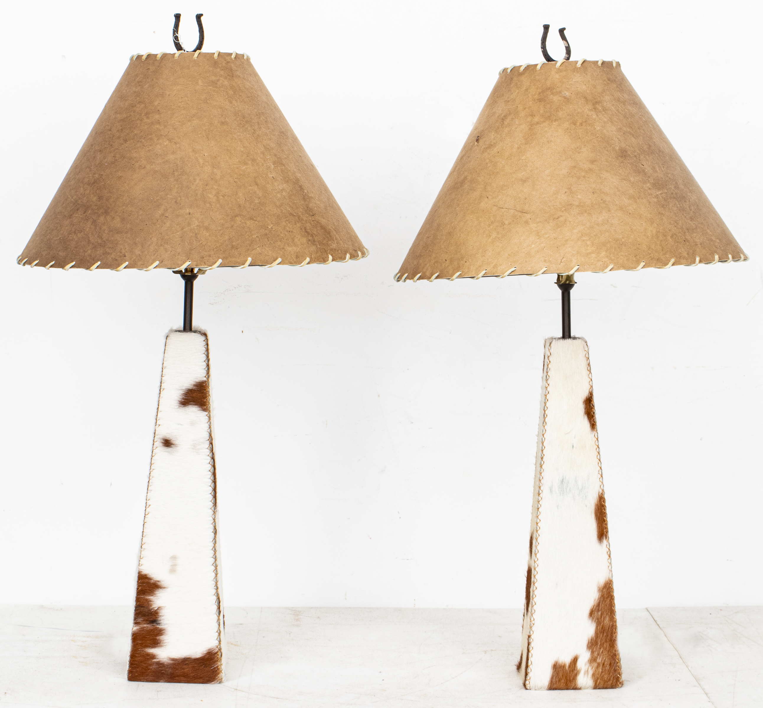 MODERN COWHIDE TABLE LAMPS, PAIR