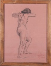 MODERN FEMALE NUDE CHARCOAL ON