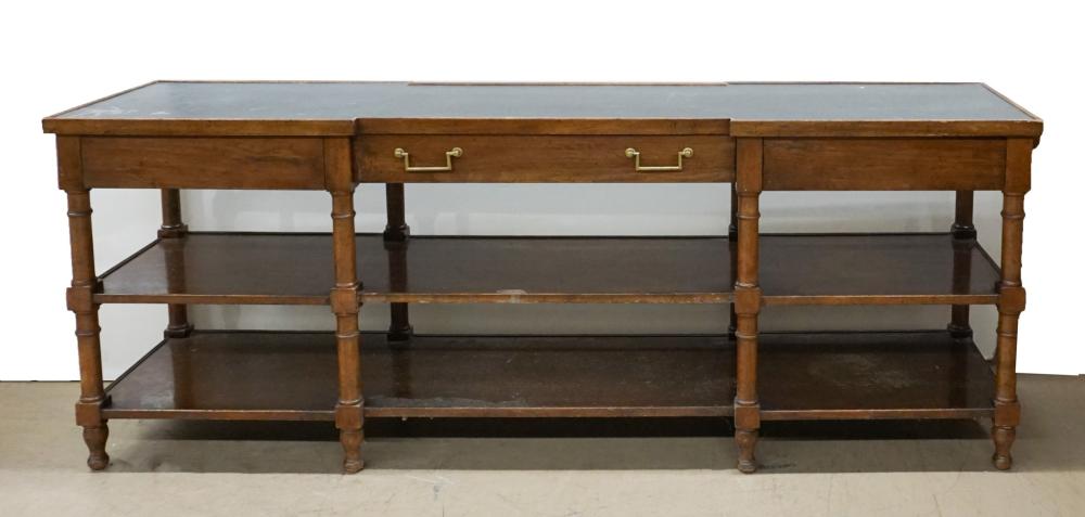 MODERN FRUITWOOD AND SLATE TOP SOFA