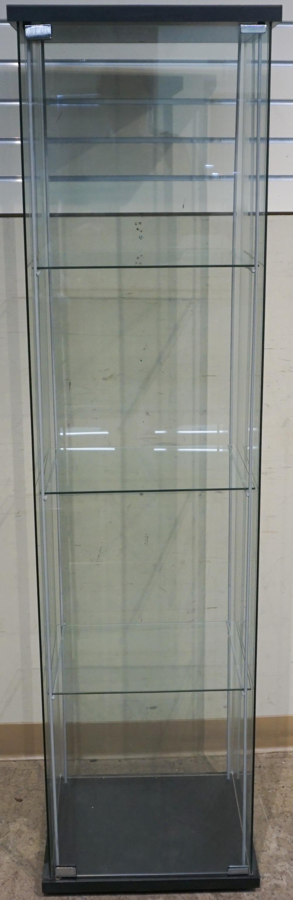 MODERN GLASS CURIO CABINET, H: 64